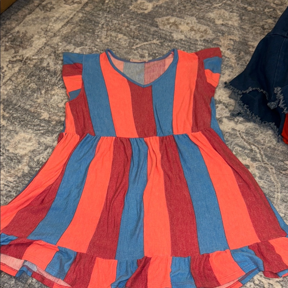 Striped Red and Blue Kids Dress